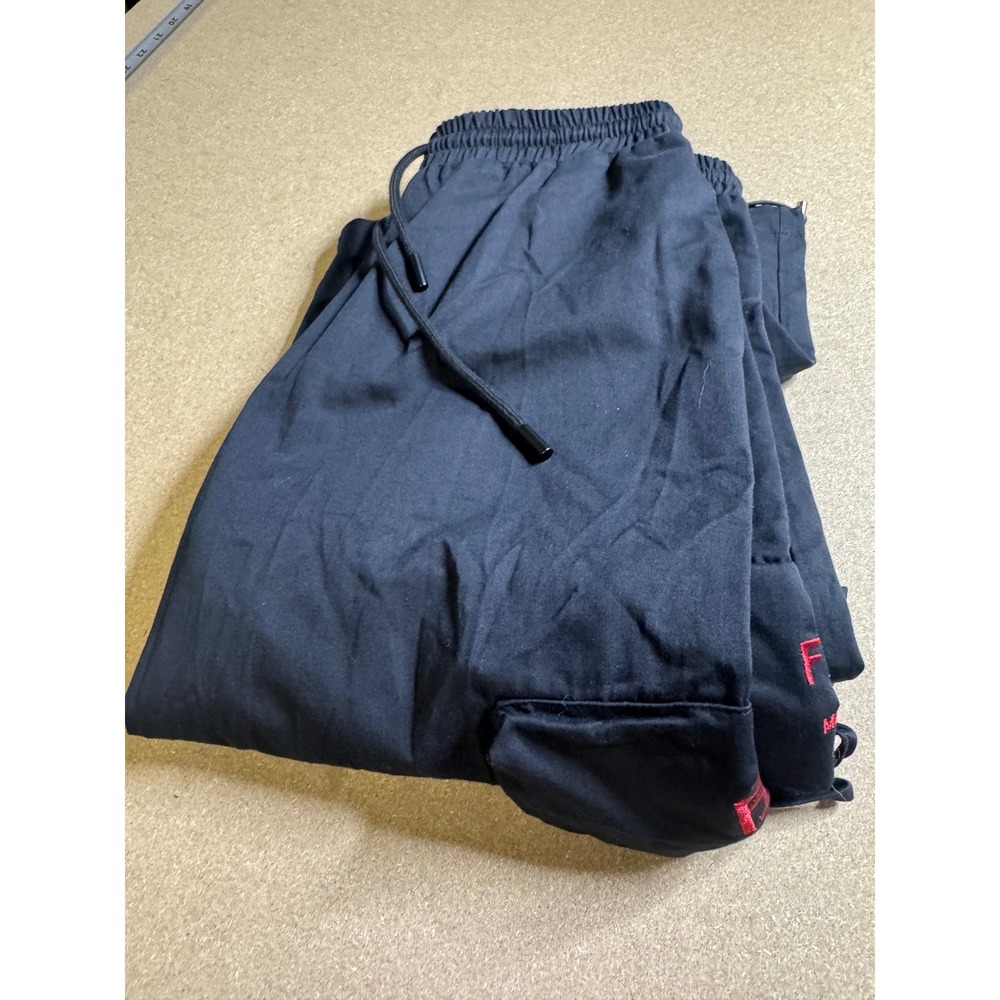 Fendi Roma Black Cotton Cargo Pants Red Logo Embroidered Drawstring Large L $800